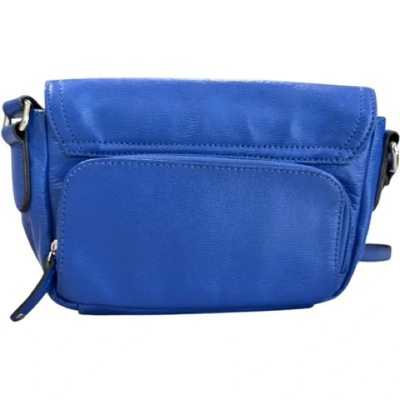Tignanello Leather Crossbody Bag Blue Adjustable Strap Colorful Striped Lining - Picture 7 of 15